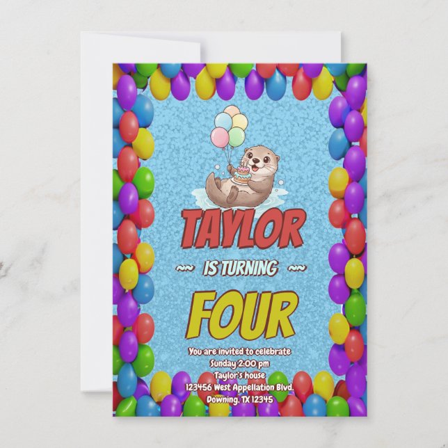Invitación de cumpleaños de adorable nutria marina (Anverso)
