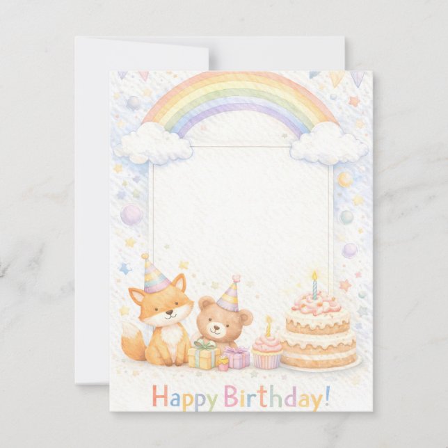Invitación de cumpleaños de adorables animales del (Anverso)