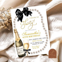 Invitación de cumpleaños de adulto con lazo negro