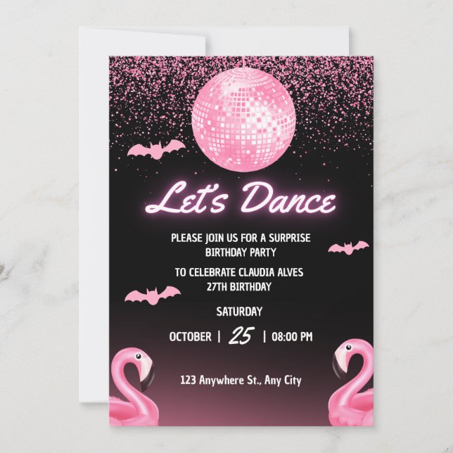 Invitación de cumpleaños de adulto con luz de neón (Anverso)