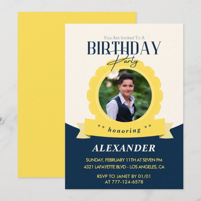Invitación de cumpleaños de adulto cumpleaños 15 M (Anverso / Reverso)