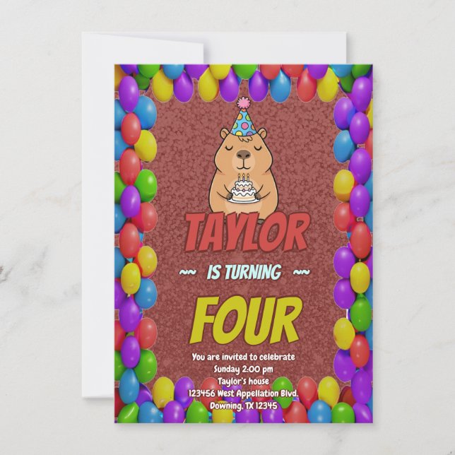 Invitación de cumpleaños de adulto de Capybara Rel (Anverso)