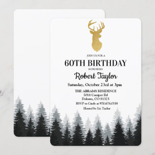 Invitación de cumpleaños de adulto de ciervo bosqu
