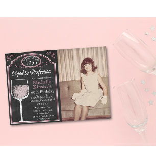Invitación de cumpleaños de adulto de tiza de vino