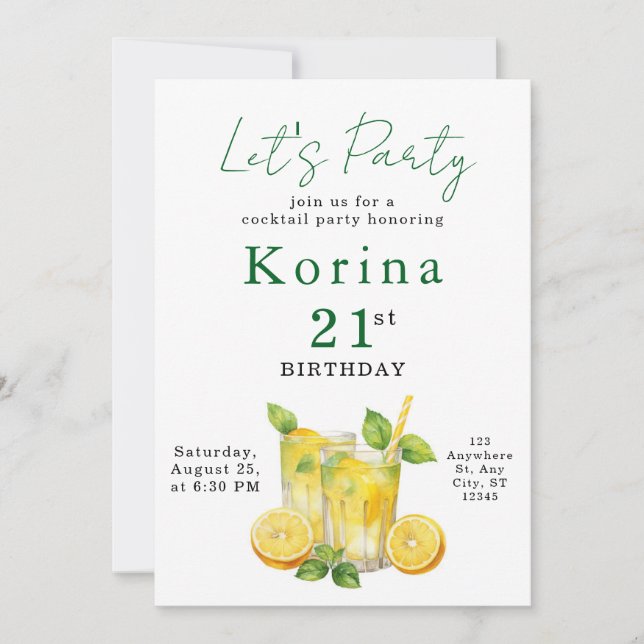Invitación de cumpleaños de adulto para cóctel de  (Anverso)