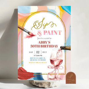 Invitación de cumpleaños de adulto para pintar y b