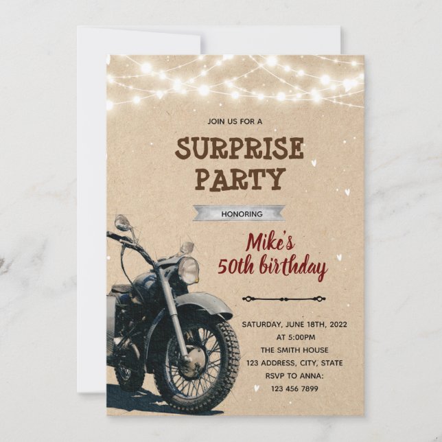 Invitación de cumpleaños de adultos de motocicleta (Anverso)