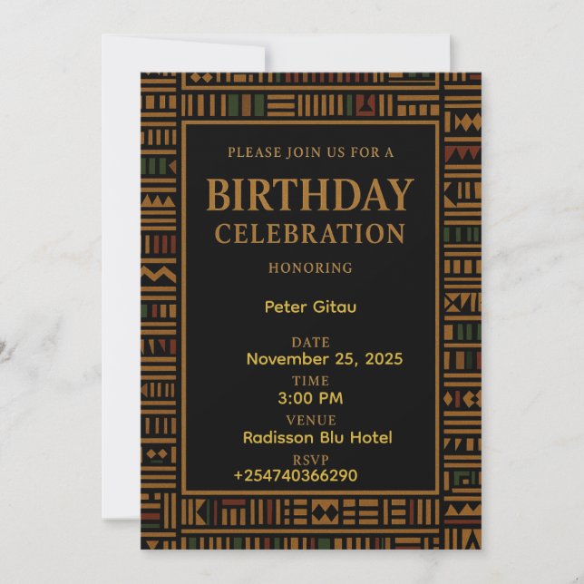 Invitación de cumpleaños de African Gold Kente (Anverso)