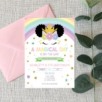 Invitación de cumpleaños de Afro Puff Unicorn y Ra