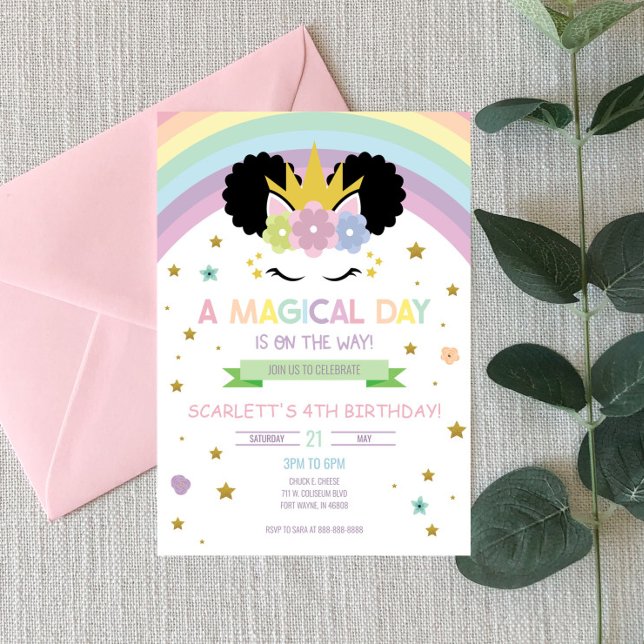 Invitación de cumpleaños de Afro Puff Unicorn y Ra (Subido por el creador)
