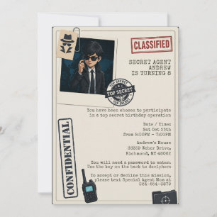Invitación de cumpleaños de agente secreto persona