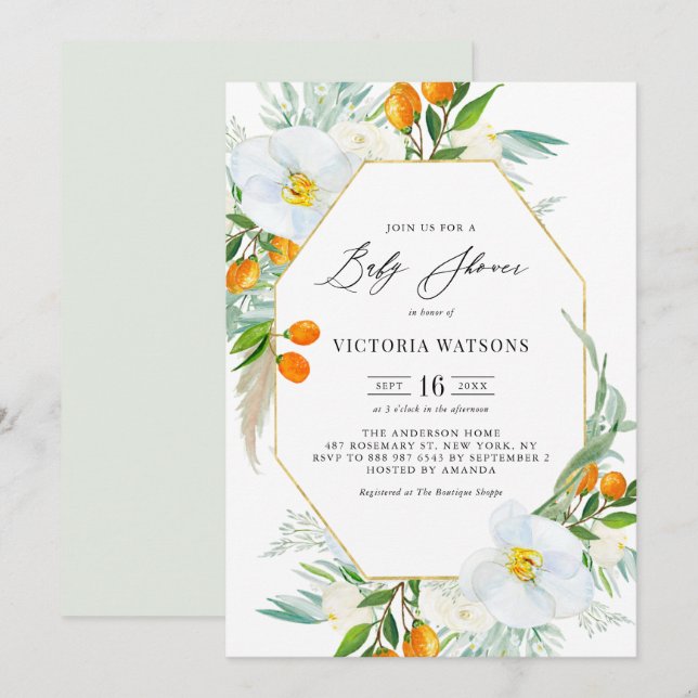 Invitación de Cumpleaños de Agua para Orquídeas y  (Anverso / Reverso)