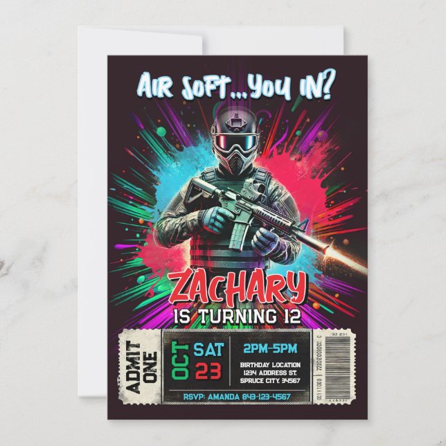 Invitación de cumpleaños de Airsoft | Invitación l (Anverso)