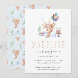 Invitación de cumpleaños de ajolote con acuarela l