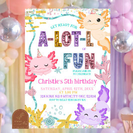 Invitación de cumpleaños de ajolote niña con brill