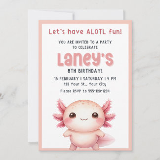 Invitación de cumpleaños de ajolotes para niñas, i