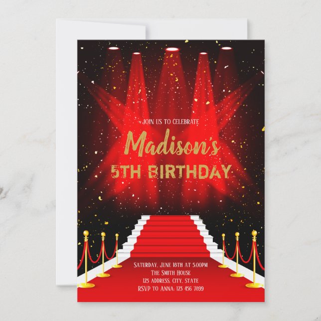 Invitación de cumpleaños de alfombra roja (Anverso)
