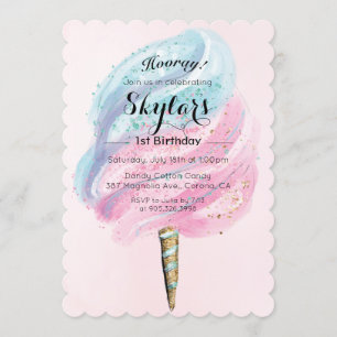 Invitación de cumpleaños de algodón de azúcar para