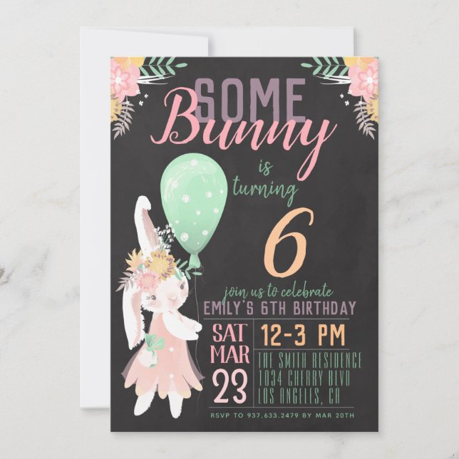 Invitación de cumpleaños de algún conejito (Anverso)