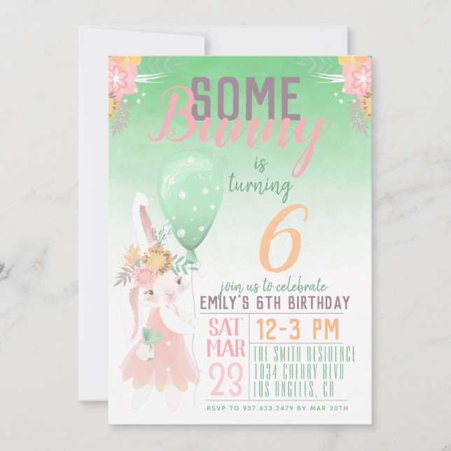 Invitación de cumpleaños de algún conejito (Anverso)