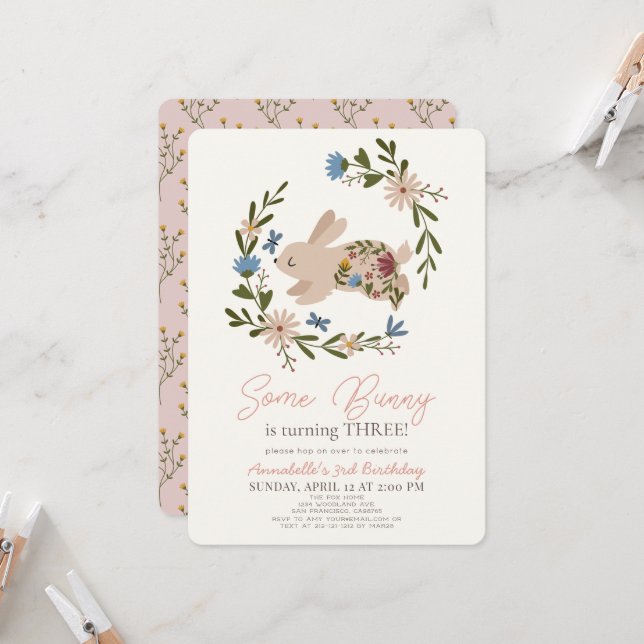 Invitación de cumpleaños de algunos conejitos flor (Anverso/Reverso In Situ)