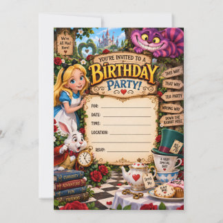 Invitación de cumpleaños de Alicia en el País de l