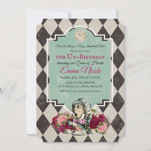 Invitación de Cumpleaños de Alicia en el País de l (Anverso)