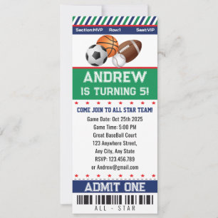 Invitación de cumpleaños de All Stars Sports Ticke