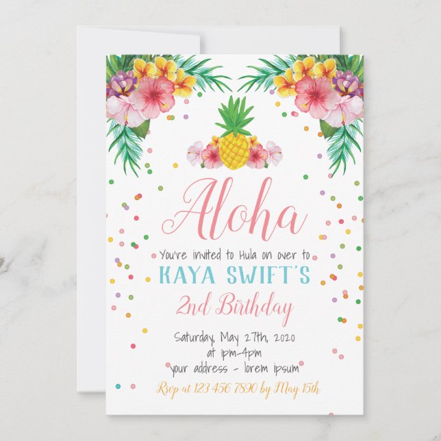 Invitación de cumpleaños de Aloha (Anverso)