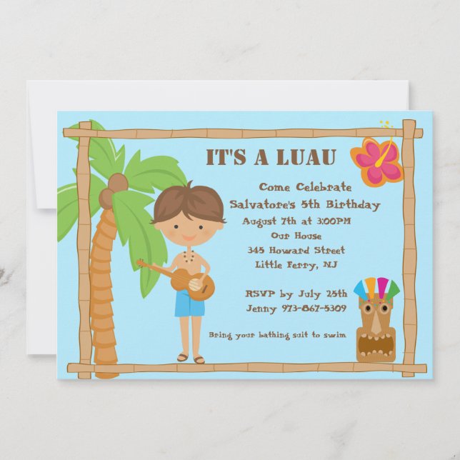 Invitación de cumpleaños de Aloha Boy Luau (Anverso)