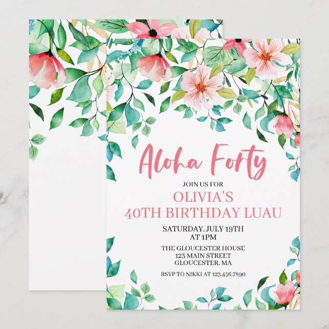 Invitación de cumpleaños de Aloha Forty Tropical L (Anverso / Reverso)