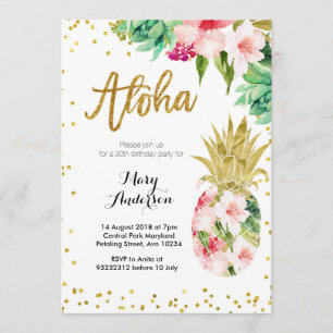 Invitación de cumpleaños de Aloha Gold Pineapple