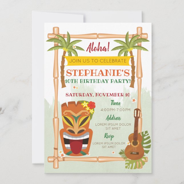 Invitación de cumpleaños de Aloha Luau (Anverso)