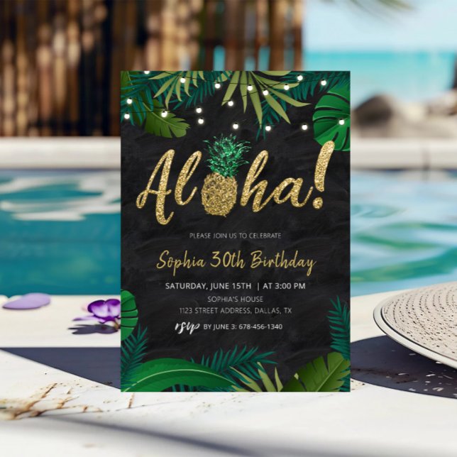 Invitación de cumpleaños de Aloha Tropical Gold (Subido por el creador)