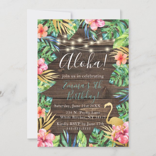 Invitación de cumpleaños de Aloha Tropical Luau Ha (Anverso)