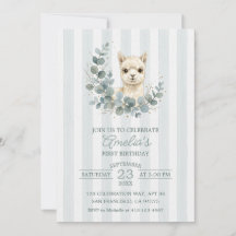 Invitación de cumpleaños de alpaca adorable con co
