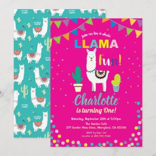 Invitación de cumpleaños de Alpaca chica primer cu