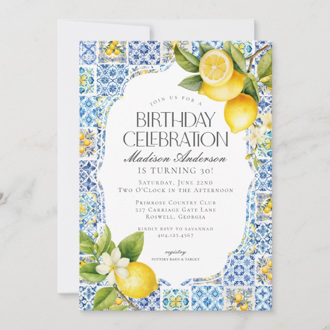Invitación de cumpleaños de Amalfi a la costa cost (Anverso)