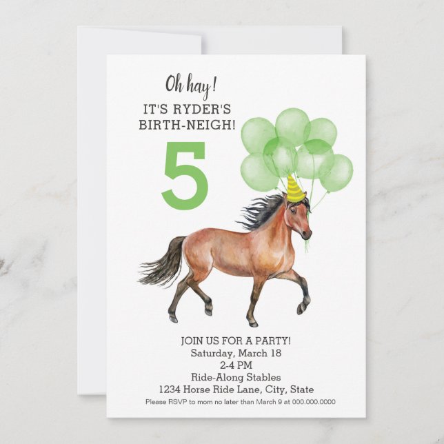 Invitación de cumpleaños de amante de los caballos (Anverso)