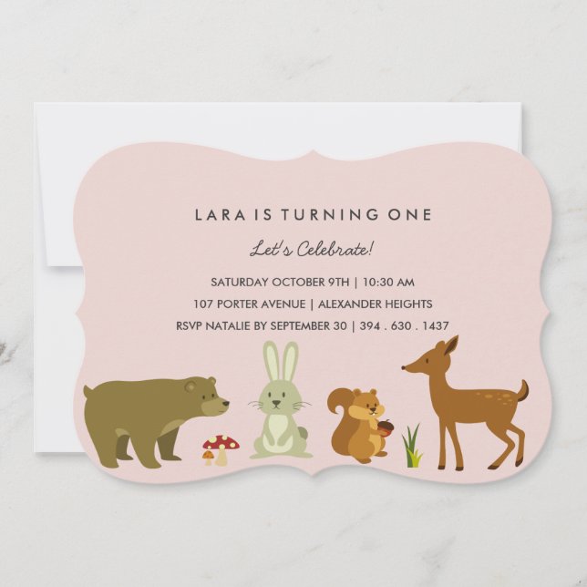 Invitación de cumpleaños de amigos del bosque (Anverso)