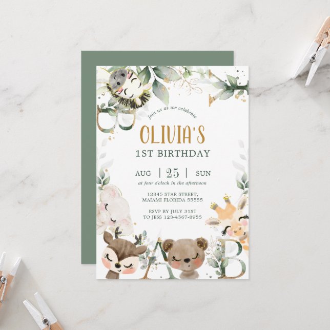 Invitación de cumpleaños de amigos del bosque de W (Anverso/Reverso In Situ)