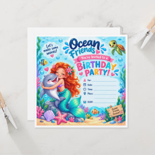 Invitación de cumpleaños de amigos del océano Sire
