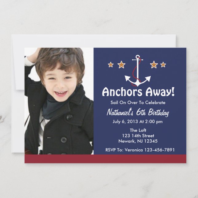 Invitación de cumpleaños de Anchor Away (Anverso)