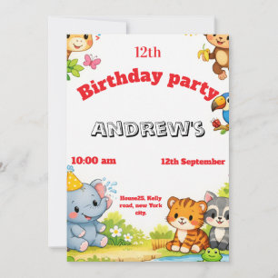 Invitación de cumpleaños de animal de dibujos anim