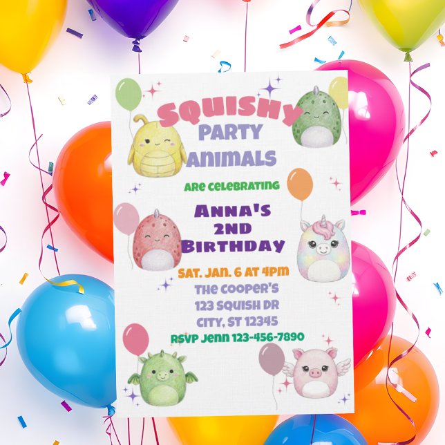 Invitación de cumpleaños de animal de fiesta Squis (Subido por el creador)
