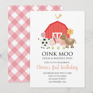 Invitación de cumpleaños de animal de granja con c