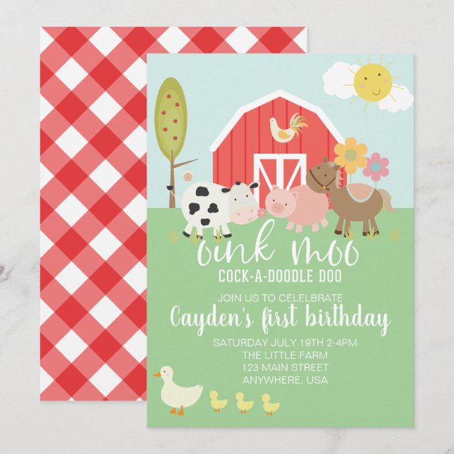 invitación de cumpleaños de animal de granja con c (Anverso / Reverso)