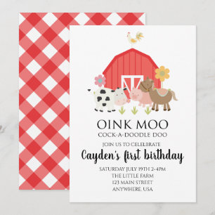 invitación de cumpleaños de animal de granja con c