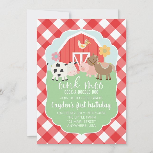 invitación de cumpleaños de animal de granja con c (Anverso)