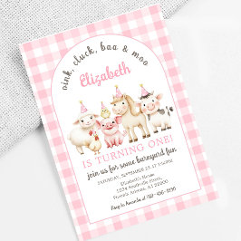 Invitación de cumpleaños de animal de granja rosa